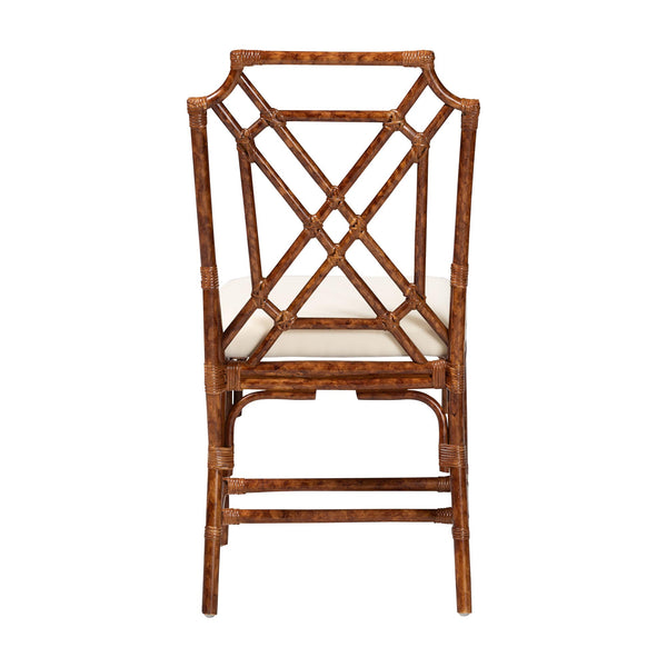 Baxton Studio Bali Esmery Marbled Tortoise Rattan Dining Chair – Handwoven Crisscross Back, Plush Upholstered Seat, Coastal Boho Appeal WS193-Tortoise Cushion-Rattan-DC