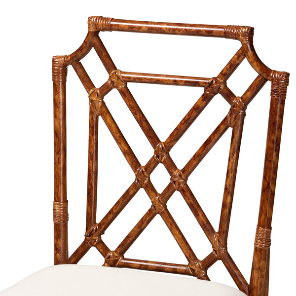 Baxton Studio Bali Esmery Marbled Tortoise Rattan Dining Chair – Handwoven Crisscross Back, Plush Upholstered Seat, Coastal Boho Appeal WS193-Tortoise Cushion-Rattan-DC