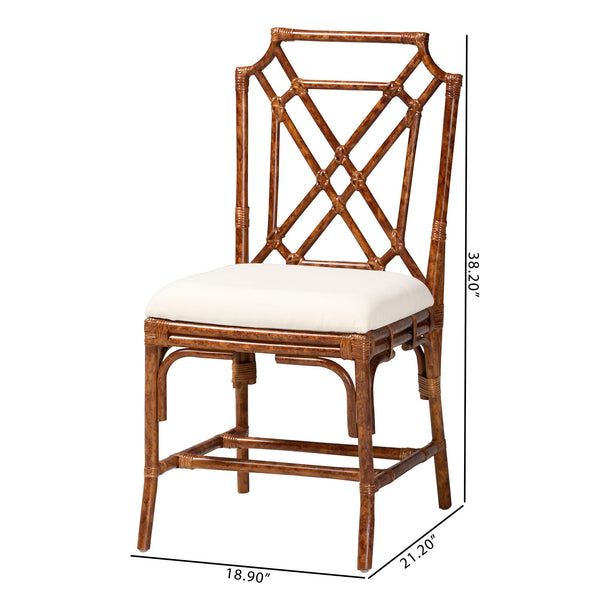 Baxton Studio Bali Esmery Marbled Tortoise Rattan Dining Chair – Handwoven Crisscross Back, Plush Upholstered Seat, Coastal Boho Appeal WS193-Tortoise Cushion-Rattan-DC