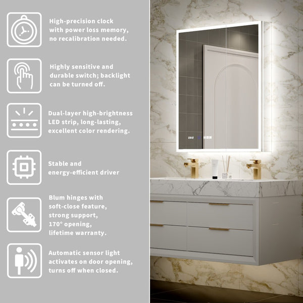 English Elm 30*36 Inch Led Medicine Cabinet with Anti-fog Gfci Outlet and Stepless Dimming Mirror W637P349415