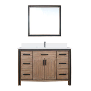 English Elm Rustic Barnwood 48" Bath Vanity with Cultured Marble Top, Chrome Faucet, 34" Mirror, Durable Finish B2731S01359