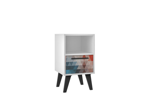 Manhattan Comfort Amsterdam Mid-Century Modern Nightstand Multi Color Red and Blue 146AMC183