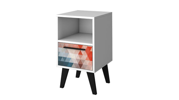 Manhattan Comfort Amsterdam Mid-Century Modern Nightstand Multi Color Red and Blue 146AMC183