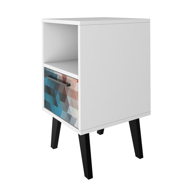 Manhattan Comfort Amsterdam Mid-Century Modern Nightstand Multi Color Red and Blue 146AMC183