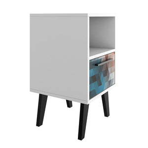 Manhattan Comfort Amsterdam Mid-Century Modern Nightstand Multi Color Red and Blue 146AMC183