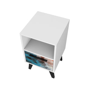 Manhattan Comfort Amsterdam Mid-Century Modern Nightstand Multi Color Red and Blue 146AMC183