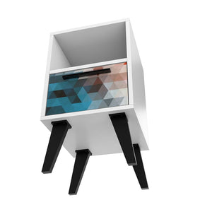 Manhattan Comfort Amsterdam Mid-Century Modern Nightstand Multi Color Red and Blue 146AMC183