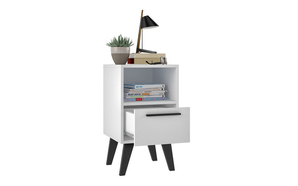 Manhattan Comfort Amsterdam Mid-Century Modern Nightstand White 146AMC205