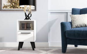 Manhattan Comfort Amsterdam Mid-Century Modern Nightstand White 146AMC205