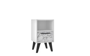 Manhattan Comfort Amsterdam Mid-Century Modern Nightstand White Marble 146AMC208