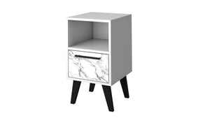Manhattan Comfort Amsterdam Mid-Century Modern Nightstand White Marble 146AMC208
