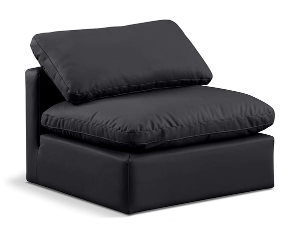 Indulge Black Vegan Leather Armless Chair 146Black-Armless Meridian Furniture