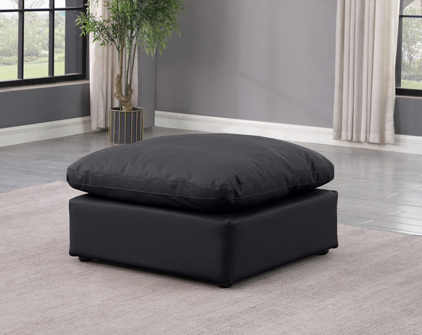 Indulge Black Vegan Leather Ottoman 146Black-Ott Meridian Furniture