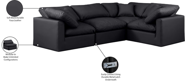 Indulge Black Vegan Leather Modular Sectional 146Black-Sec4C Meridian Furniture
