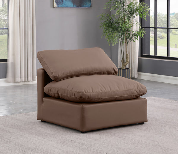 Indulge Brown Vegan Leather Armless Chair 146Brown-Armless Meridian Furniture