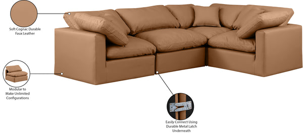 Indulge Cognac Vegan Leather Modular Sectional 146Cognac-Sec4C Meridian Furniture