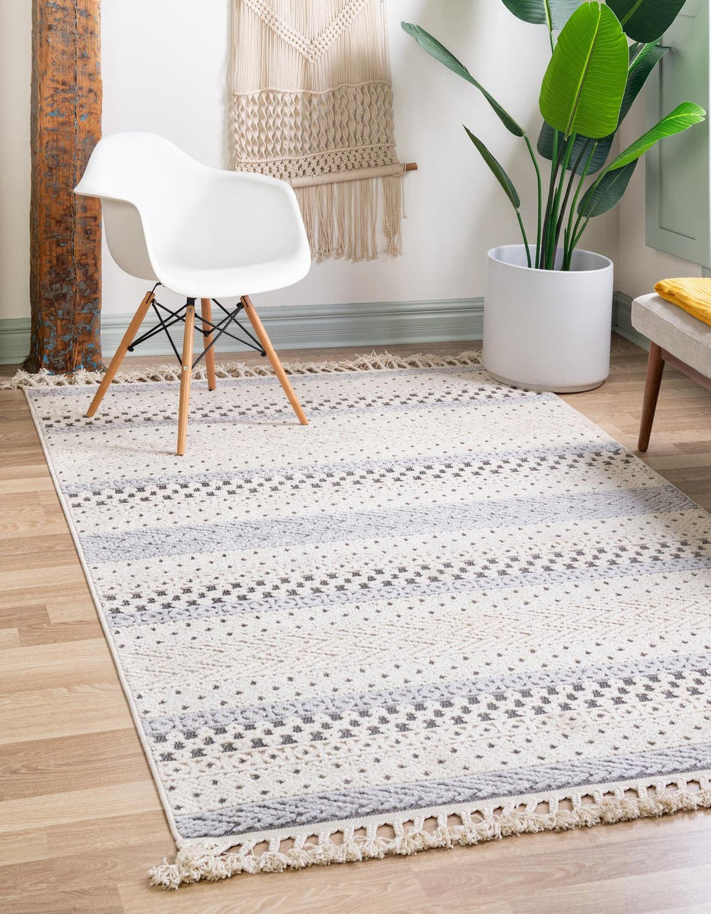 Unique Loom Arlo Matti Machine Made Striped Rug Sandy Beige, Beige/Gray 5' 3" x 8' 0"