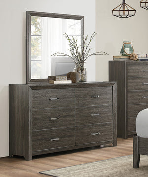 English Elm Dark Gray Six Drawer Dresser with Chrome Pulls for Contemporary Bedroom Storage B011P199392