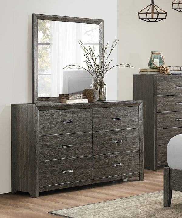 English Elm Dark Gray Six Drawer Dresser with Chrome Pulls for Contemporary Bedroom Storage B011P199392