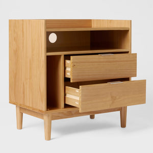 Lee Mid-Century Modern 25" Solid Pine 2-Drawer Nightstand - Stylish Storage for Any Room!