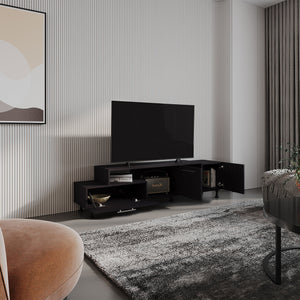 English Elm Athol 69" Two-Tier TV Stand Black – Sleek Engineered Wood Media Console, Cable Management, Fits 75" TVs B070P264146