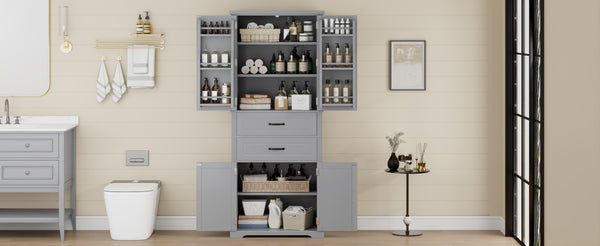 English Elm Christopher Knight Home® - Storage Cabinet 72.5" Tall Multi-Shelf Organizer with 2 Deep Drawers, Adjustable Shelf & Anti-Tip Safety Gray N759P293426E