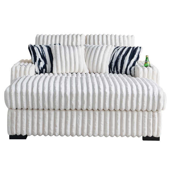 English Elm 61.42Inch Square Arm Loveseat With Ottoman Upholstered Velvet, Bluetooth Speaker, Wireless Charger, USB Ports, Cup Holder, Cozy Channeling Design Beige W579S00019