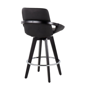 English Elm Cosmo Contemporary Swivel Counter Stool Set Of 2 - Black Faux Leather & Chrome Footrest For Style B202S00210
