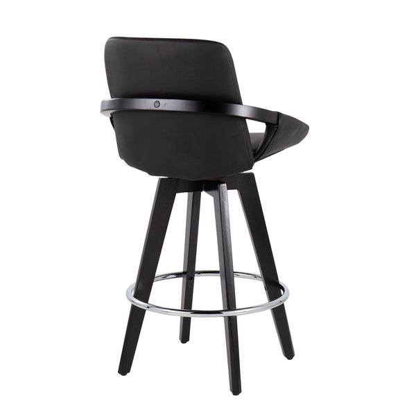 English Elm Cosmo Contemporary Swivel Counter Stool Set Of 2 - Black Faux Leather & Chrome Footrest For Style B202S00210