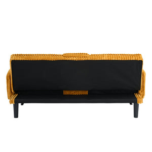English Elm Minimalist Corduroy Reclining Sofa with Convertible Flat Sleeper and Cup Holder Orange W3356P421778