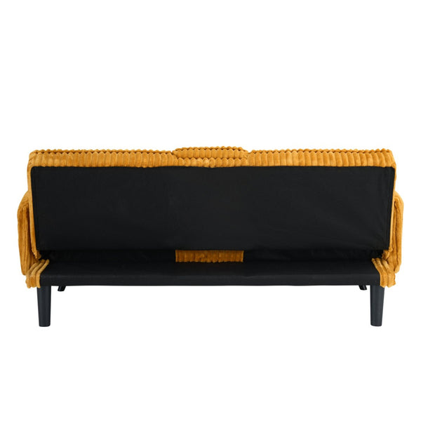 English Elm Minimalist Corduroy Reclining Sofa with Convertible Flat Sleeper and Cup Holder Orange W3356P421778