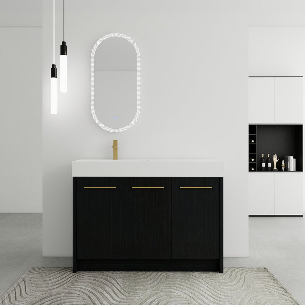 English Elm 48 Inch Freestanding Bathroom Vanity With Integrated Resin Sink & Soft-Close Doors For Storage Solutions W999S00264