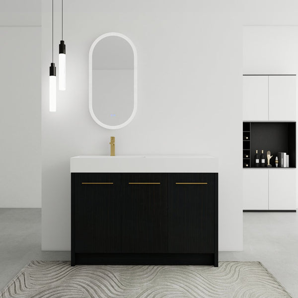 English Elm 48 Inch Freestanding Bathroom Vanity With Integrated Resin Sink & Soft-Close Doors For Storage Solutions W999S00264
