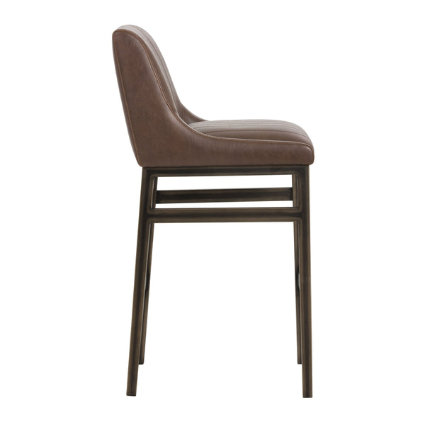 Sunpan Halden Urban Bar Stool with Bold Channel Tufting and Rustic Bronze Steel Frame for Stylish Spaces Vintage Cognac