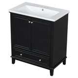 English Elm 30" Bathroom Vanity With Sink Combo, Multi-Functional Bathroom Cabinet With Doors and Drawer, Solid Frame and Mdf Board, Black