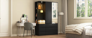 English Elm 8 Drawer Tall Chest Slim Particleboard Build Smooth Gliding Storage for Bedroom Closet Black W409S00007