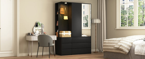 English Elm 8 Drawer Tall Chest Slim Particleboard Build Smooth Gliding Storage for Bedroom Closet Black W409S00007