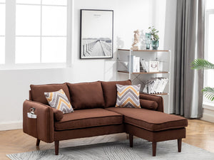 English Elm Mirella Mid-century Sectional with Reversible Chaise Usb Charging and Storage Pouches Brown B2749P413374