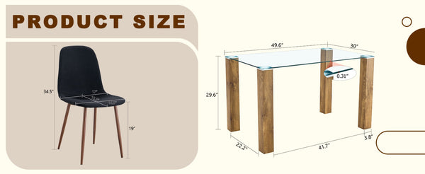 English Elm Table And Chair Set - Modern 49.6" Tempered Glass Dining Table With 4 Comfortable Black Linen Chairs W1151S03515-GIGA