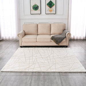 English Elm Luxury Plush Faux Fur Area Rug - Machine Washable White & Gold Geometric Design For Modern Spaces B030P233686