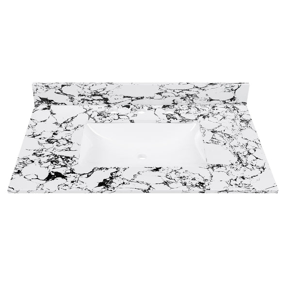 English Elm 37"X22" Panda White Artificial Marble Bathroom Vanity Top With Sink, Backsplash & Easy Install W509P362106
