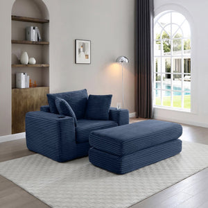 English Elm 52.4'' Boneless Foam Chaise Lounge Convertible Corduroy Sofa Bed for Living Room Blue W1117P410670