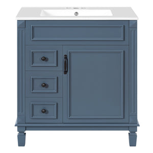English Elm 30" Bathroom Vanity With Elegant Ceramic Sink – French-Inspired Design, Soft-Close Drawers & Storage N710P323328C