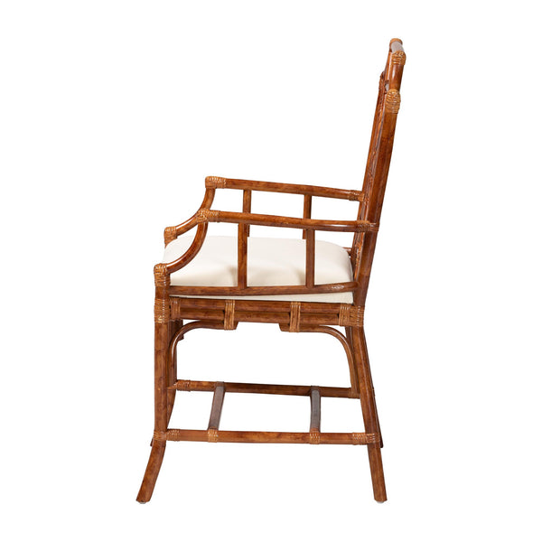 Baxton Studio Bali Esmery Marbled Tortoise Rattan Dining Chair — Handcrafted Wicker Armchair With Plush Seat 20.90" W x 21.20" D x 38.20" H WS194-Tortoise Cushion-Rattan-Arm-DC