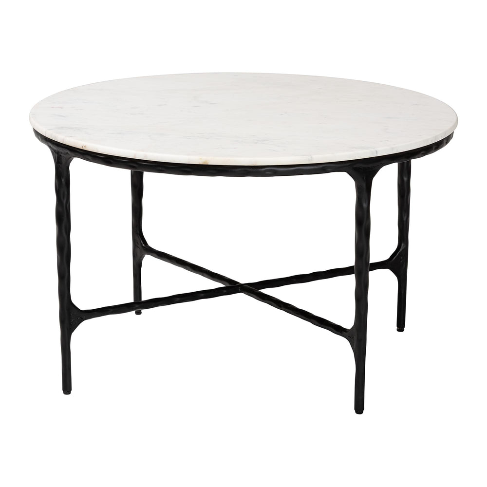 Baxton Studio Baxton Akanji Round Marble Coffee Table With Hand-Forged Hammered Steel Base, Rustic Modern Flair FUR6879-Marble Top Hammer Round-CT