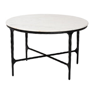 Baxton Studio Baxton Akanji Round Marble Coffee Table With Hand-Forged Hammered Steel Base, Rustic Modern Flair FUR6879-Marble Top Hammer Round-CT