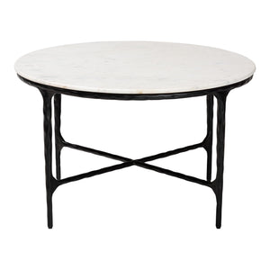 Baxton Studio Baxton Akanji Round Marble Coffee Table With Hand-Forged Hammered Steel Base, Rustic Modern Flair FUR6879-Marble Top Hammer Round-CT