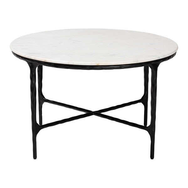 Baxton Studio Baxton Akanji Round Marble Coffee Table With Hand-Forged Hammered Steel Base, Rustic Modern Flair FUR6879-Marble Top Hammer Round-CT
