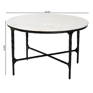 Baxton Studio Baxton Akanji Round Marble Coffee Table With Hand-Forged Hammered Steel Base, Rustic Modern Flair FUR6879-Marble Top Hammer Round-CT