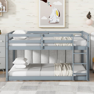 English Elm Solid Rubberwood Twin-Over-Twin Bunk Bed With Ladder – Sturdy, Space-Saving Design In Grey Finish W504P191644-GIGA